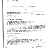 Accordo aziendale, 3 luglio 1989. Archivio Fiom-Cgil Bologna