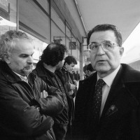 Incontro con Romano Prodi durante la vertenza contro la smobilitazione, 1997.